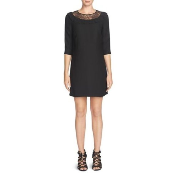 NWT Womens Size 2 4 or 12 Cece Cynthia Steffe Black Cleo Lace Neck Shift Dress - Picture 1 of 3
